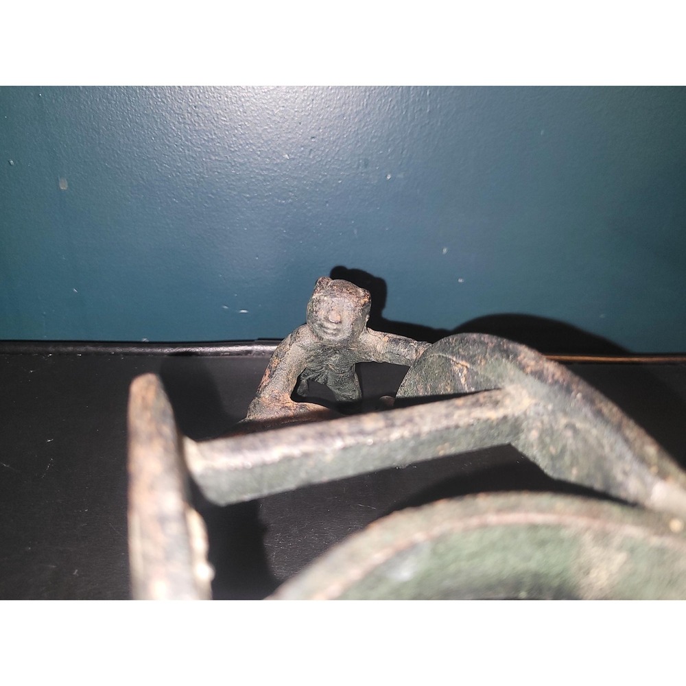 Vintage Cast Iron Stamped JAPAN Japanese Cart Figures Orchid Planter Ikebana - Picture 5 of 12